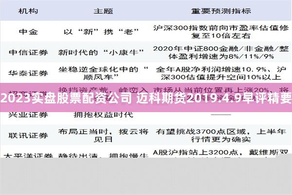 2023实盘股票配资公司 迈科期货2019.4.9早评精要