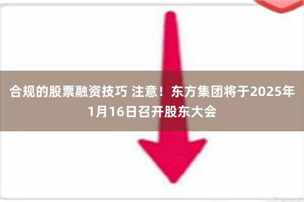 合规的股票融资技巧 注意！东方集团将于2025年1月16日召开股东大会